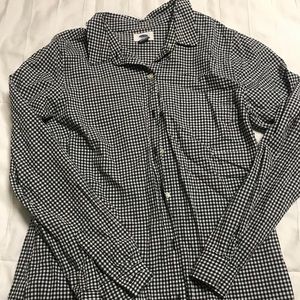Black and white gingham checked button down shirt.